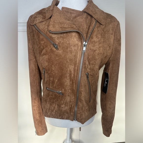 Lulu's Brown faux suede with Asymmetrical Zipper jacket size XL new with tag - Picture 5 of 12